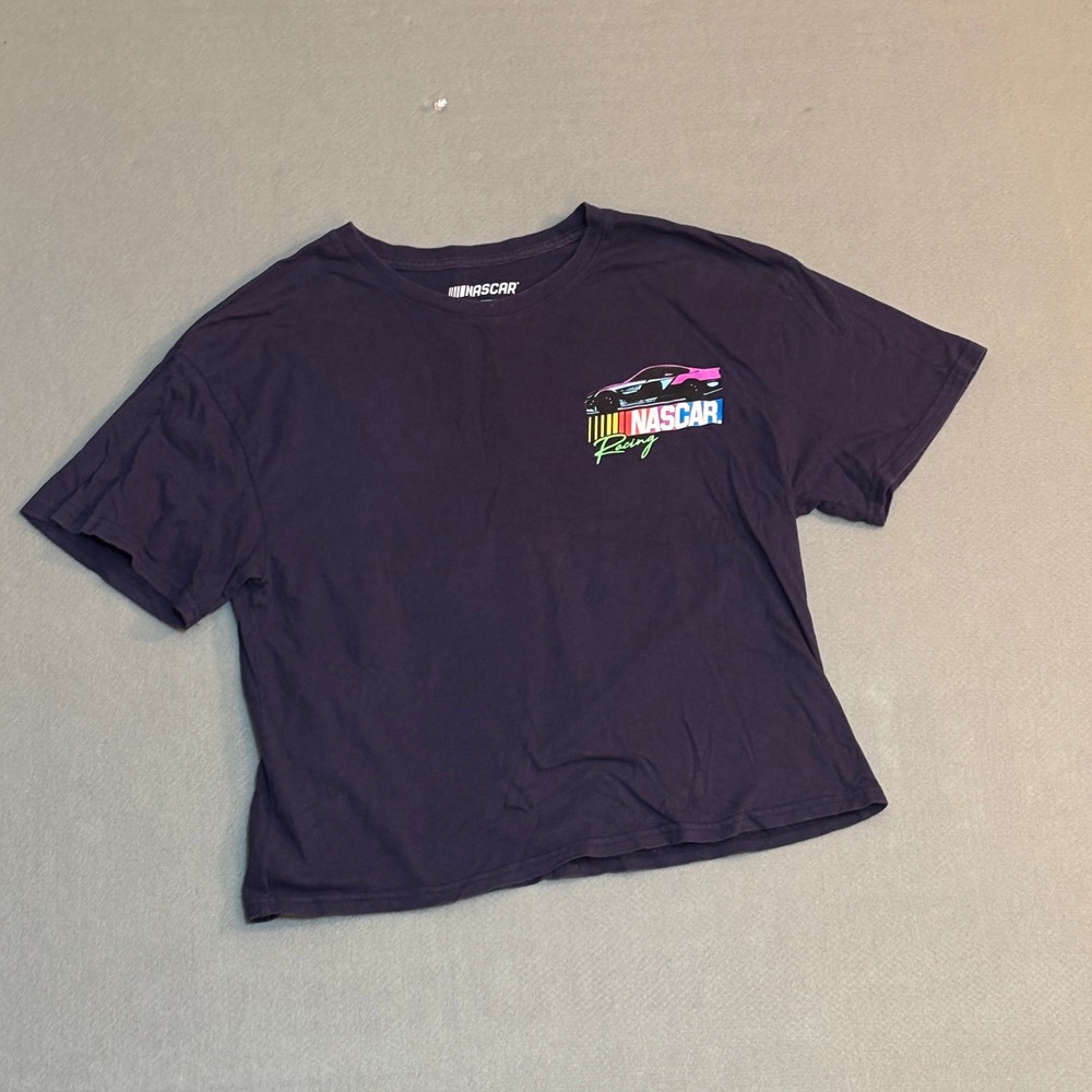 NASCAR Daytona 500 Graphic T-Shirt Womens Large Navy Blue Cropped Racing Tee